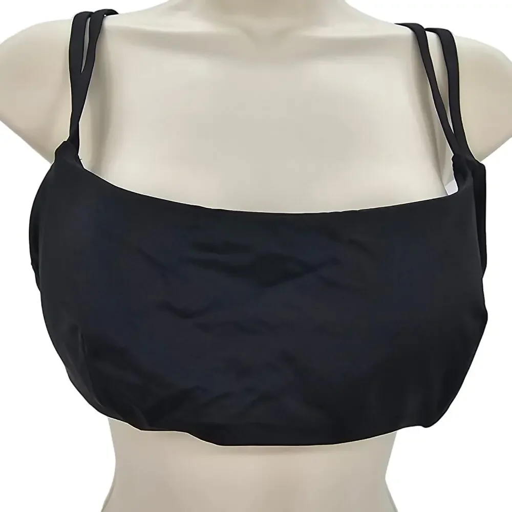 Andie Swim Womans size S The Rockaway Double Strap Bikini Top Black NEW